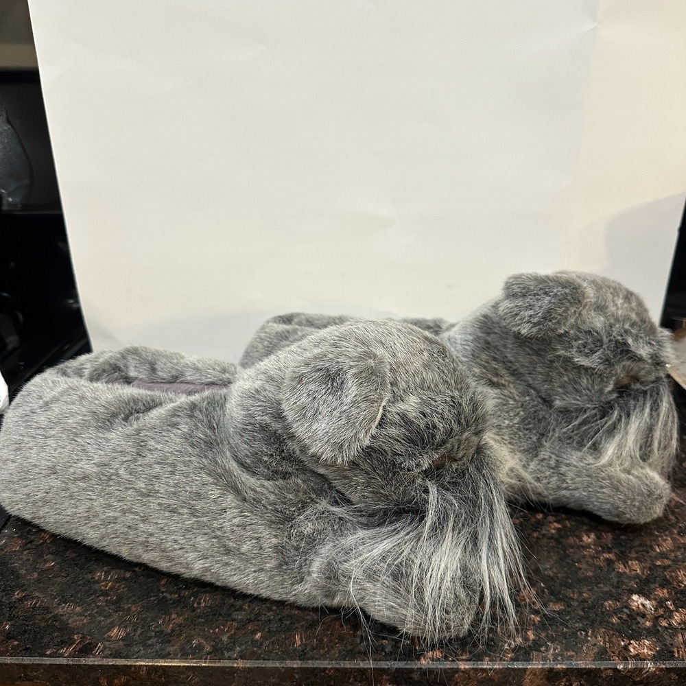 VTG Gray Schnauzer Dog Face Plush Slippers Fuzzy Soft Animal L Womens 10 Rare